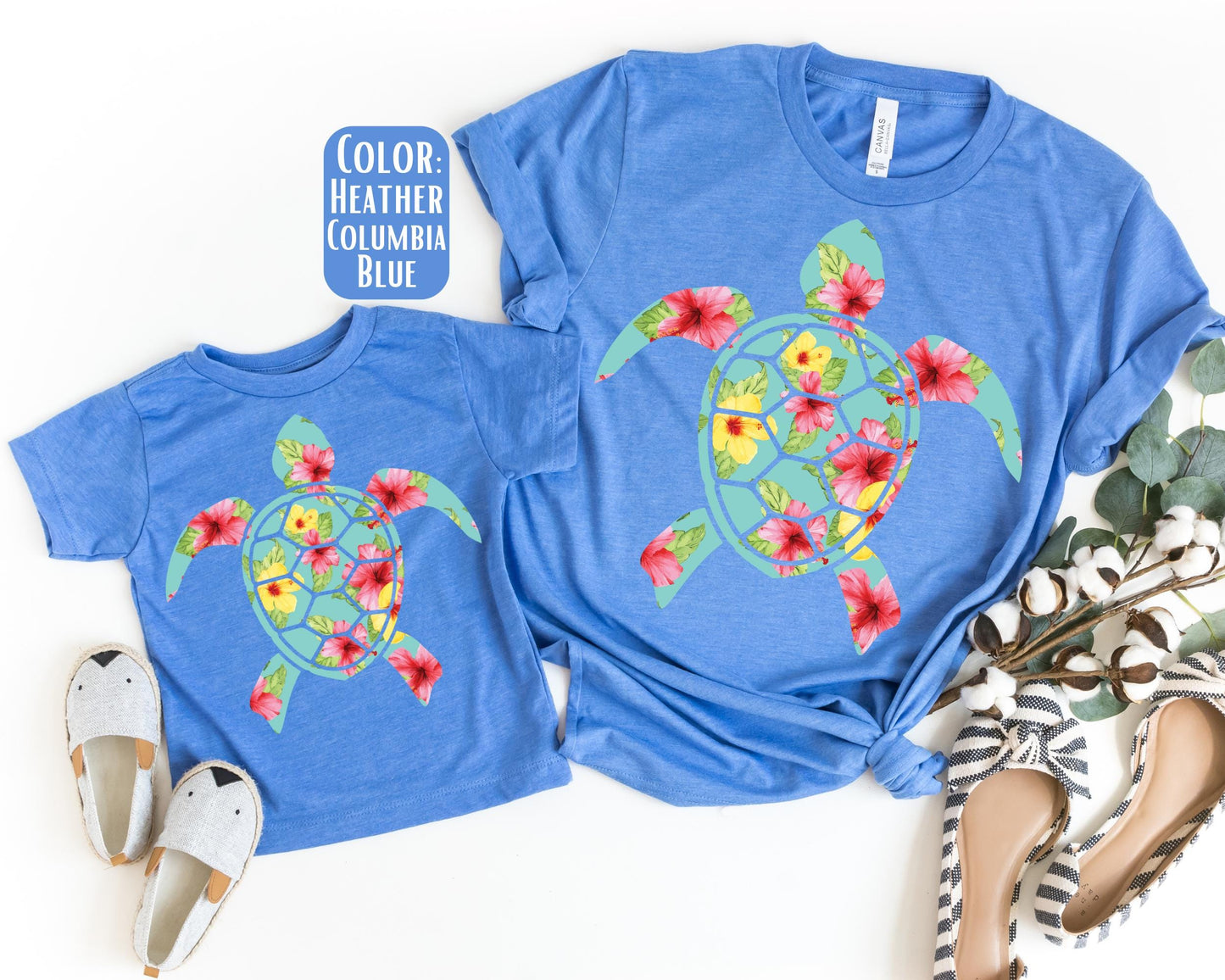 Mama Mini Floral Sea Turtle Shirt, Mother's Day Gift, Matching Mommy and Me Beach Shirt, Sea Turtle Shirts, Mama Mini Matching