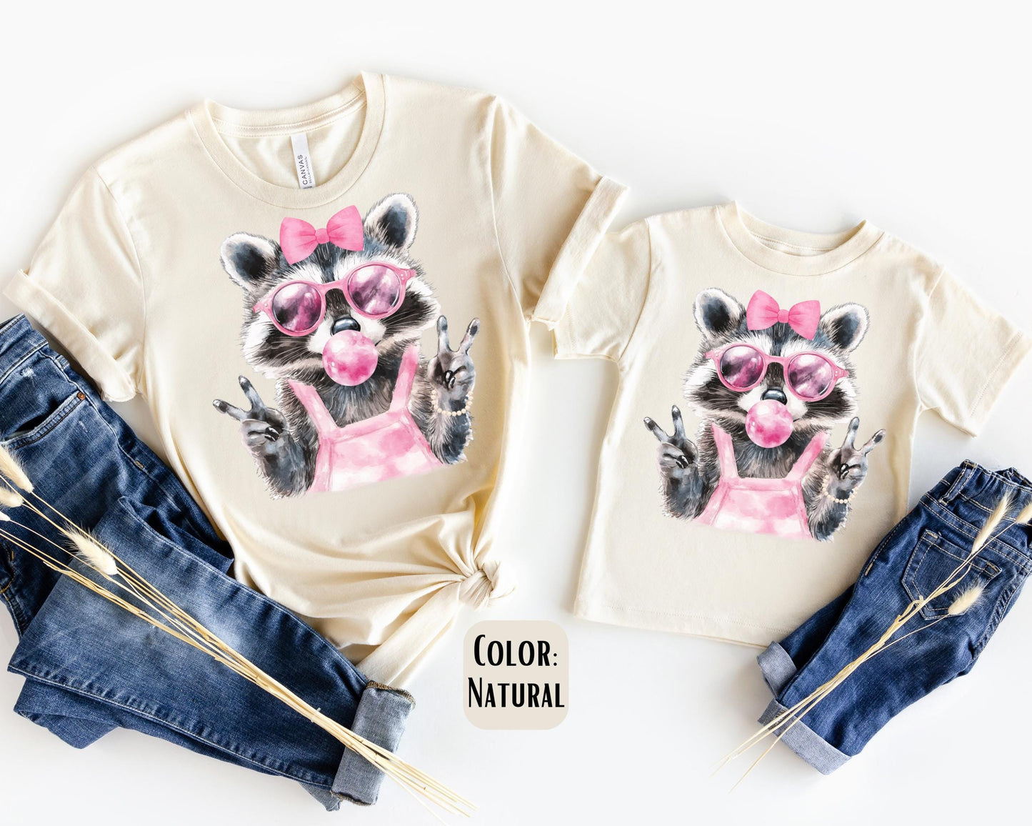 Mama Mini Bubblegum Raccoon Shirt, Mother's Day Gift, Matching Mommy and Me Raccoon Tee, Mother Daughter Shirts, Mama Mini Outfit