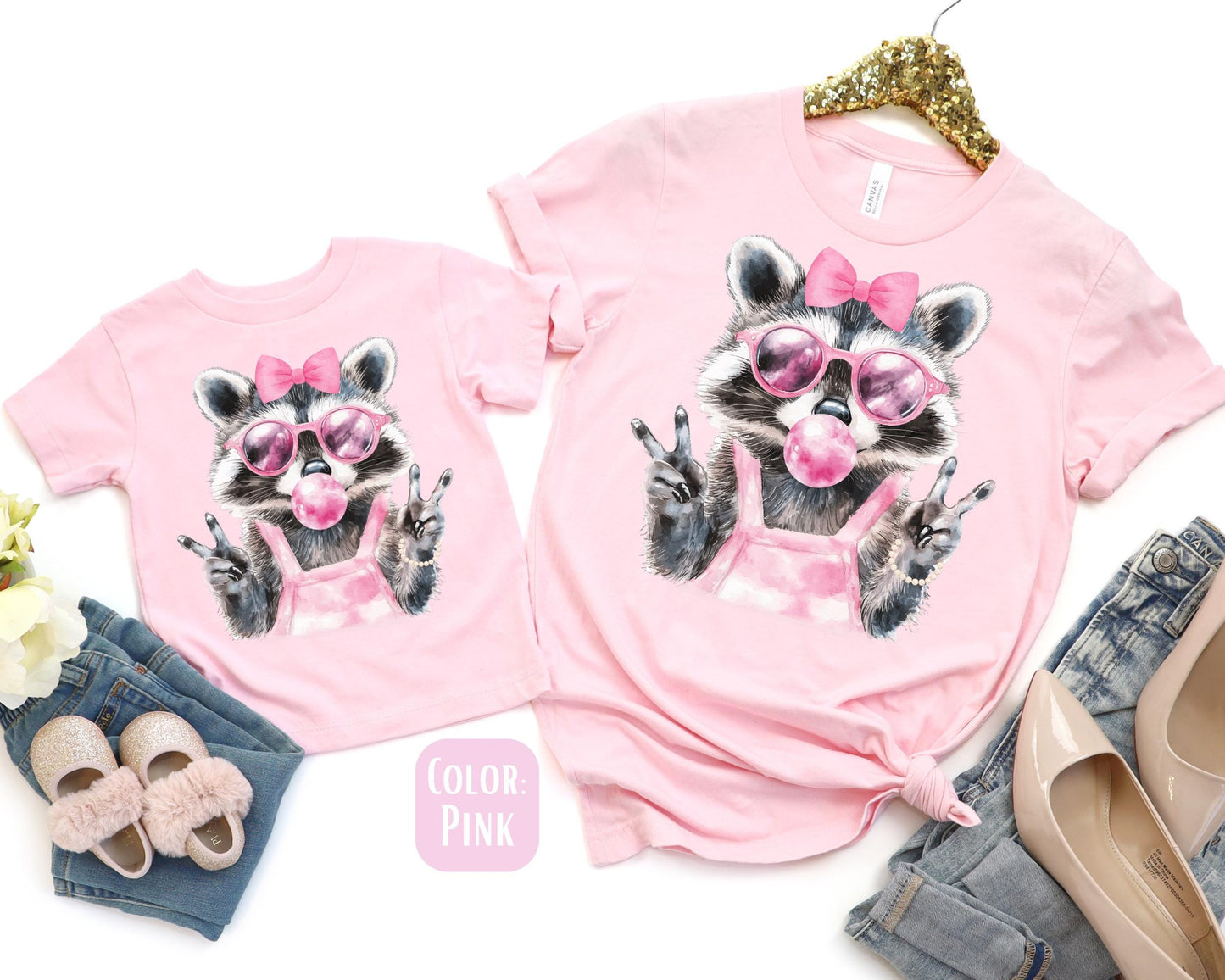 Mama Mini Bubblegum Raccoon Shirt, Mother's Day Gift, Matching Mommy and Me Raccoon Tee, Mother Daughter Shirts, Mama Mini Outfit