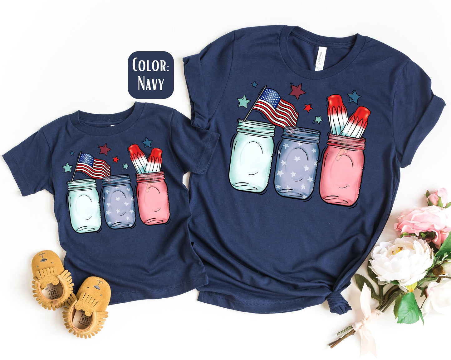 Matching Mason Jar America Shirts, Mother's Day Gift, Matching Mommy and Me July 4th Tee, Mother Daughter, 4th of July Family Shirts