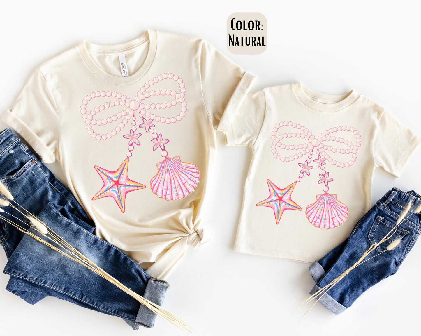 Mama Mini Girly Pearl Bow Shirt, Matching Mommy and Me Coquette Beach Tee, Mother Daughter Shirts, Mama Mini Beach Shirts, Mothers Day Gift