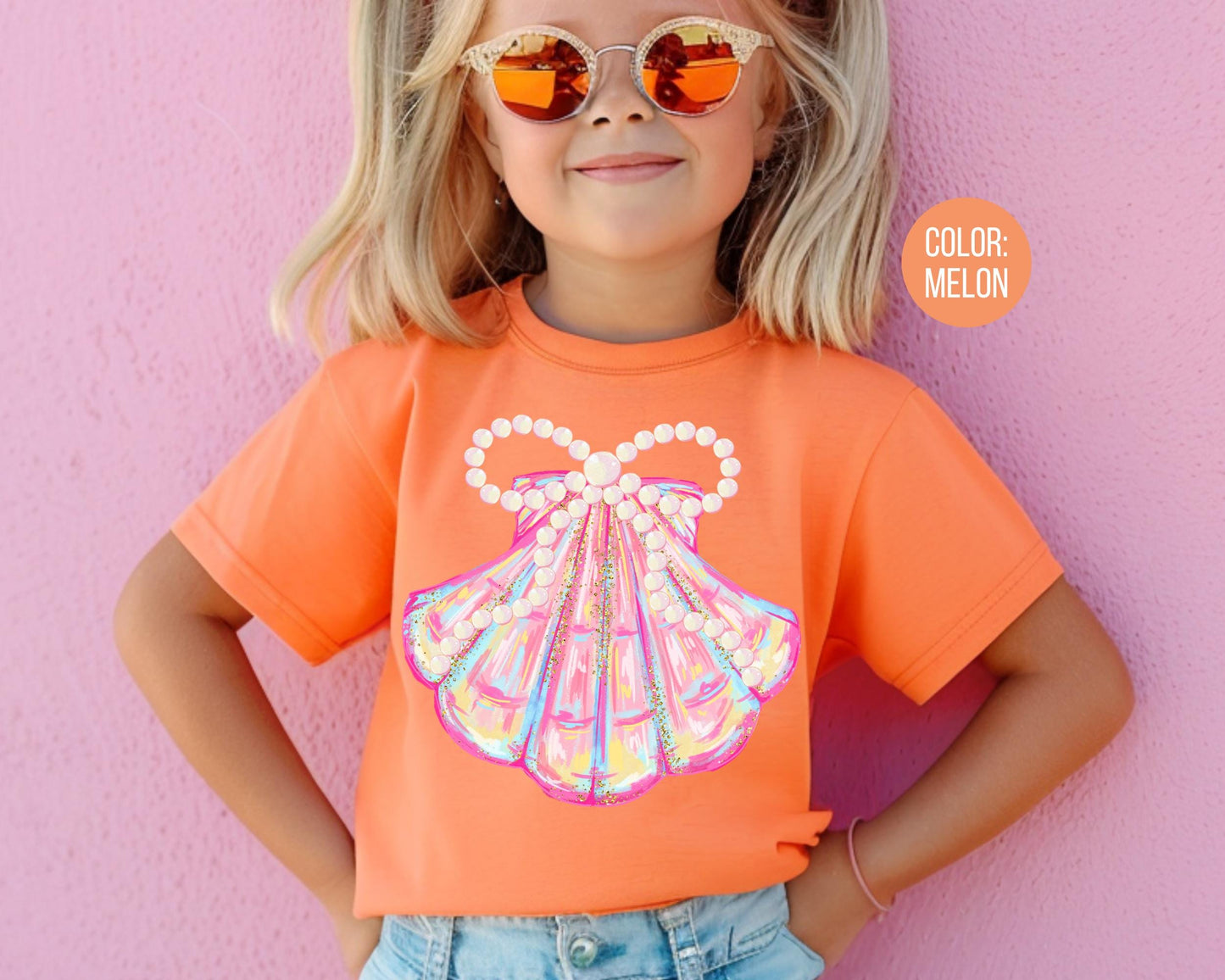 Comfort Colors® Kids Coquette Clam Bow Shirt, Girls Pink Clam Shirt, Kids Beach Shirts, Youth Beach Shirts, Matching Mom and Daughter Shirts