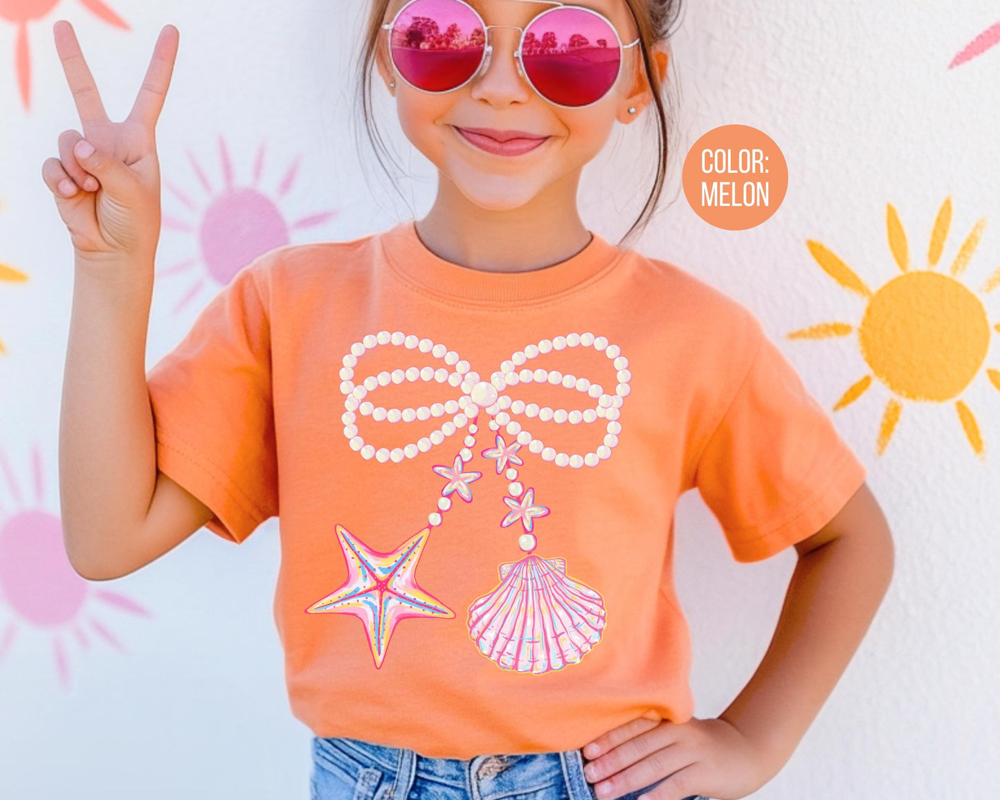 Comfort Colors® Kids Coquette Pearl Bow Shirt, Girls Beach Shirt, Pink Clam Shirt, Youth Beach Shirts, Matching Mom and Daughter Shirts