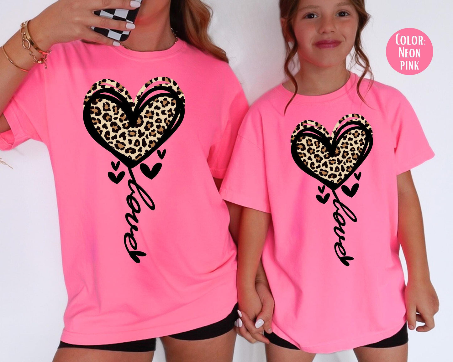 Comfort Colors® Leopard Heart Love Shirt, Mommy and Me Leopard Heart Tee, Mom and Daughter Shirts, Girly Heart Shirts