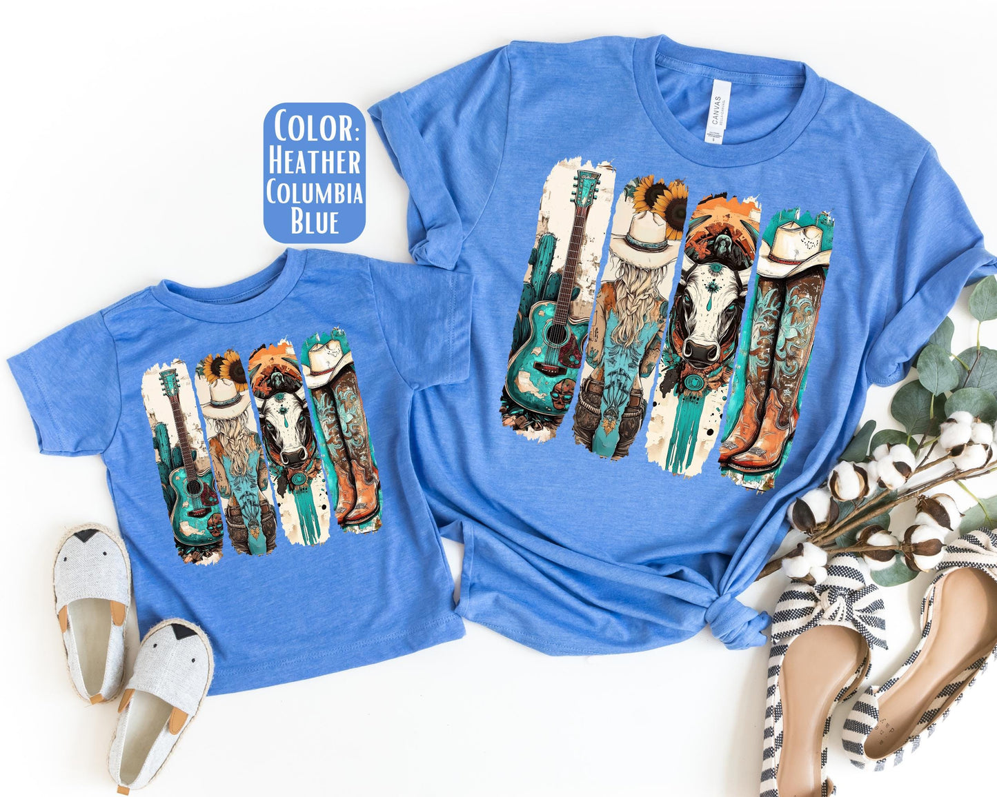 Mama Mini Turquoise Cowgirl Shirt, Mother's Day Gift, Matching Mommy and Me Western Tee, Mother Daughter Shirts, Mama Mini Outfit