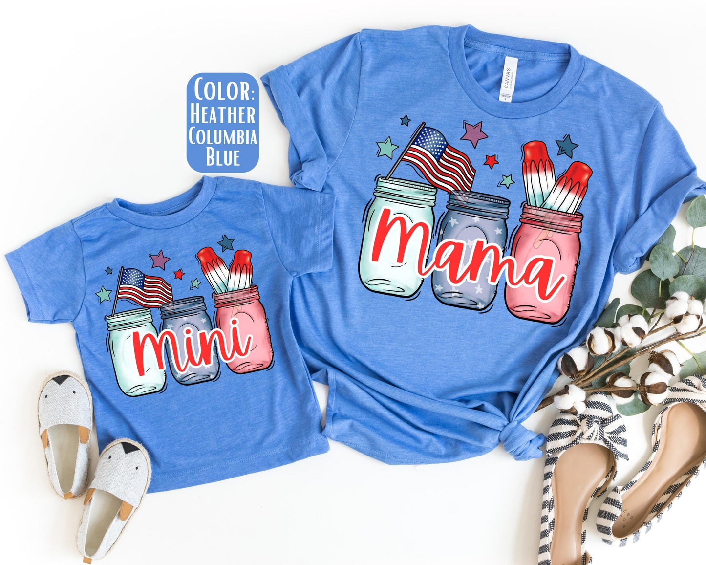 Mama Mini July 4th Mason Jar Shirt, 4th of July Mommy and Me, Matching Mommy and Me July 4th Tee, Mother Daughter Shirts, Mama Mini Outfit