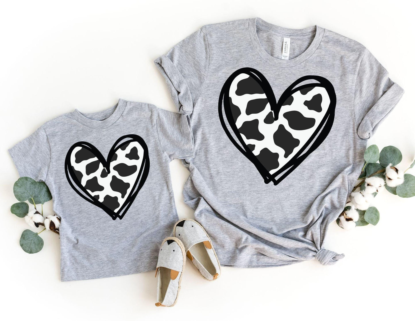 Cow Print Heart Tshirt, Cow Print Mommy and Me Outfits, Mom and Daughter Shirts, Matching Shirts, Mama and Mini