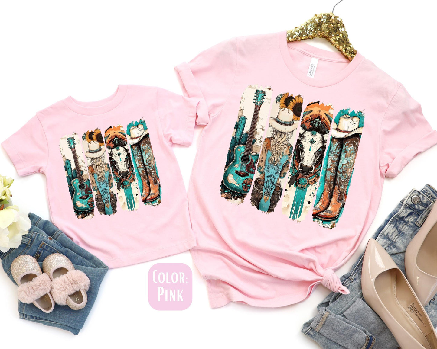 Mama Mini Turquoise Cowgirl Shirt, Mother's Day Gift, Matching Mommy and Me Western Tee, Mother Daughter Shirts, Mama Mini Outfit