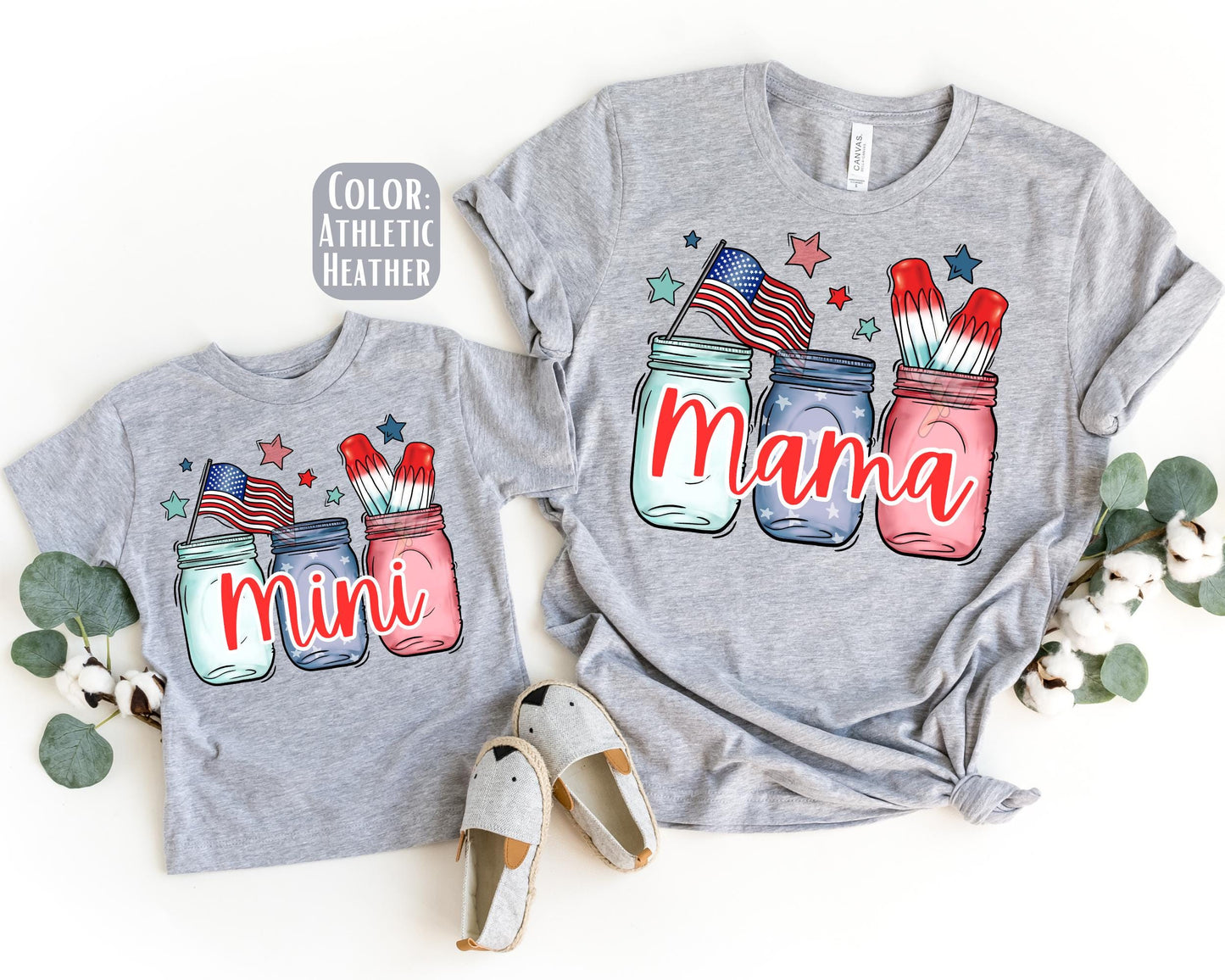 Mama Mini July 4th Mason Jar Shirt, 4th of July Mommy and Me, Matching Mommy and Me July 4th Tee, Mother Daughter Shirts, Mama Mini Outfit