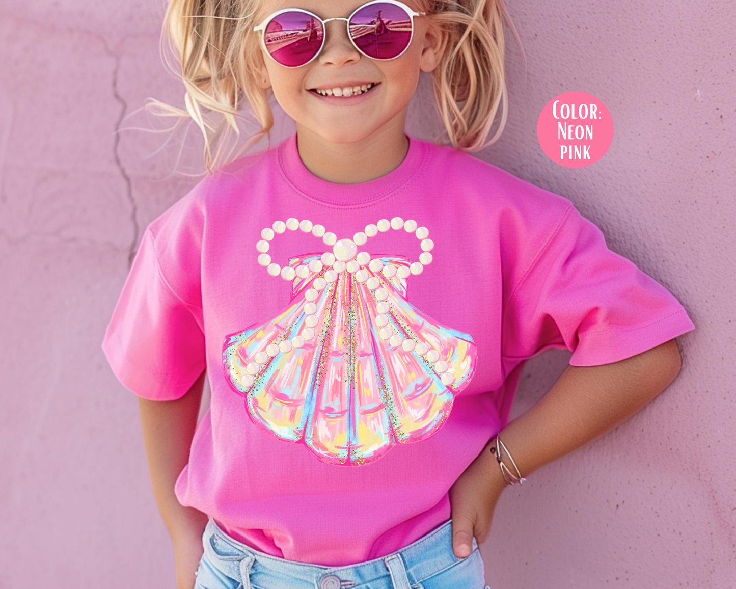 Comfort Colors® Kids Coquette Clam Bow Shirt, Girls Pink Clam Shirt, Kids Beach Shirts, Youth Beach Shirts, Matching Mom and Daughter Shirts