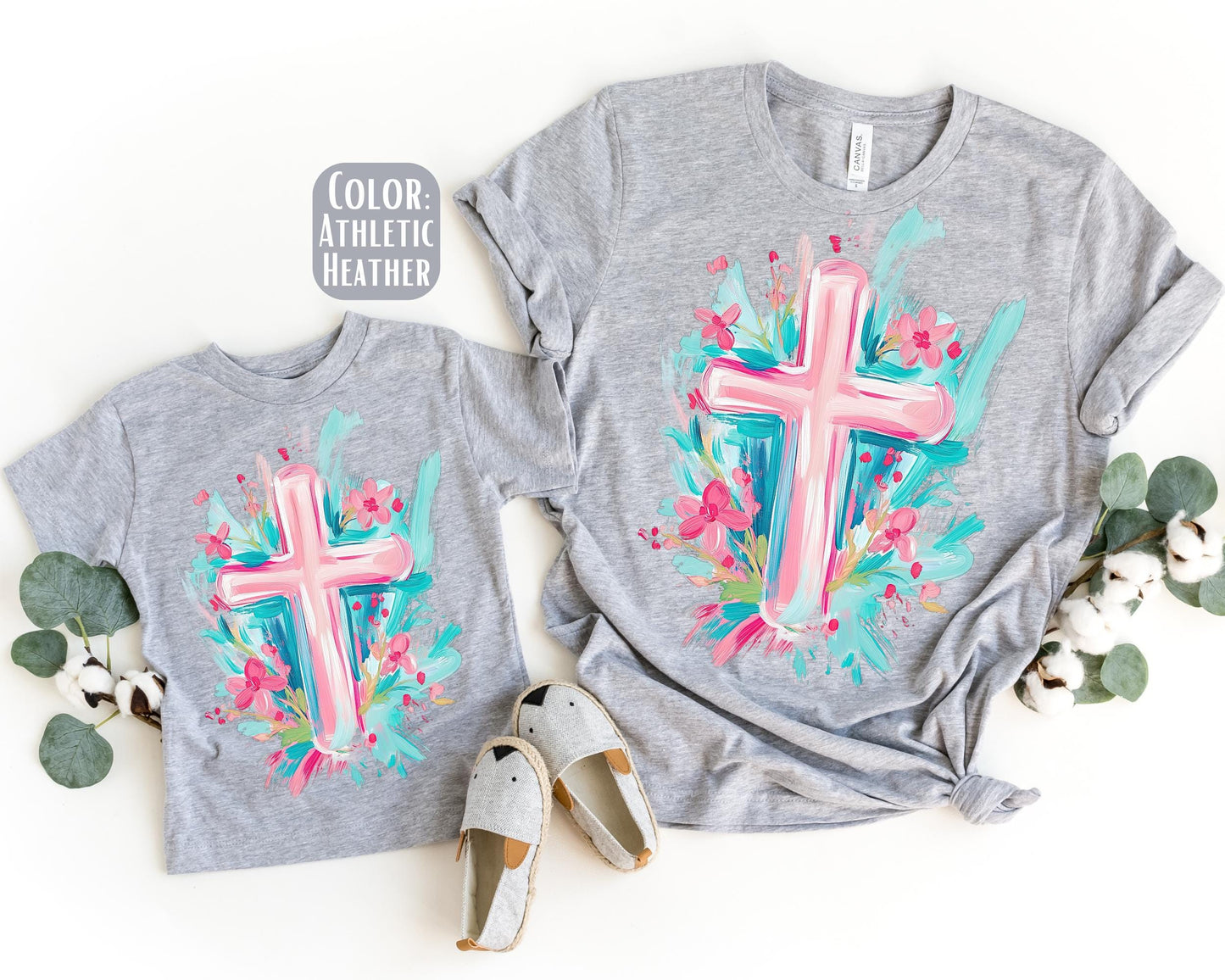 Mama Mini Pink Painted Cross Shirt, Mother's Day Gift, Matching Mommy and Me Christian Shirt, Mama Mini Outfit, Mama Mini Jesus Tee