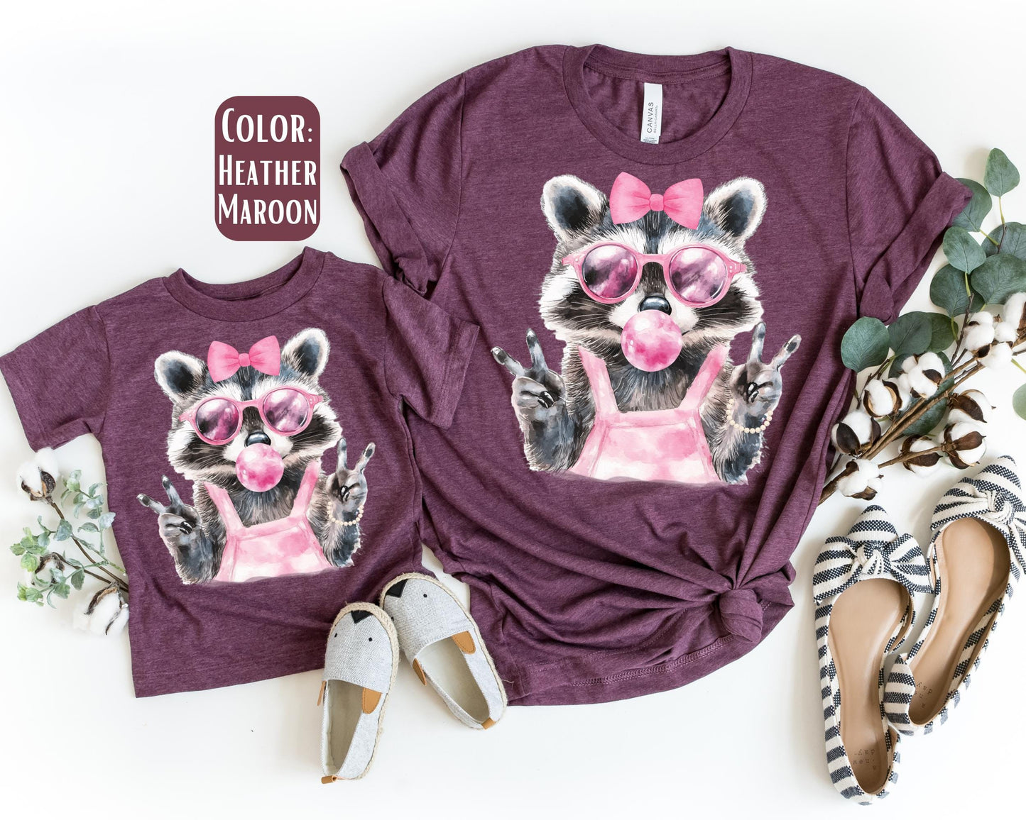 Mama Mini Bubblegum Raccoon Shirt, Mother's Day Gift, Matching Mommy and Me Raccoon Tee, Mother Daughter Shirts, Mama Mini Outfit
