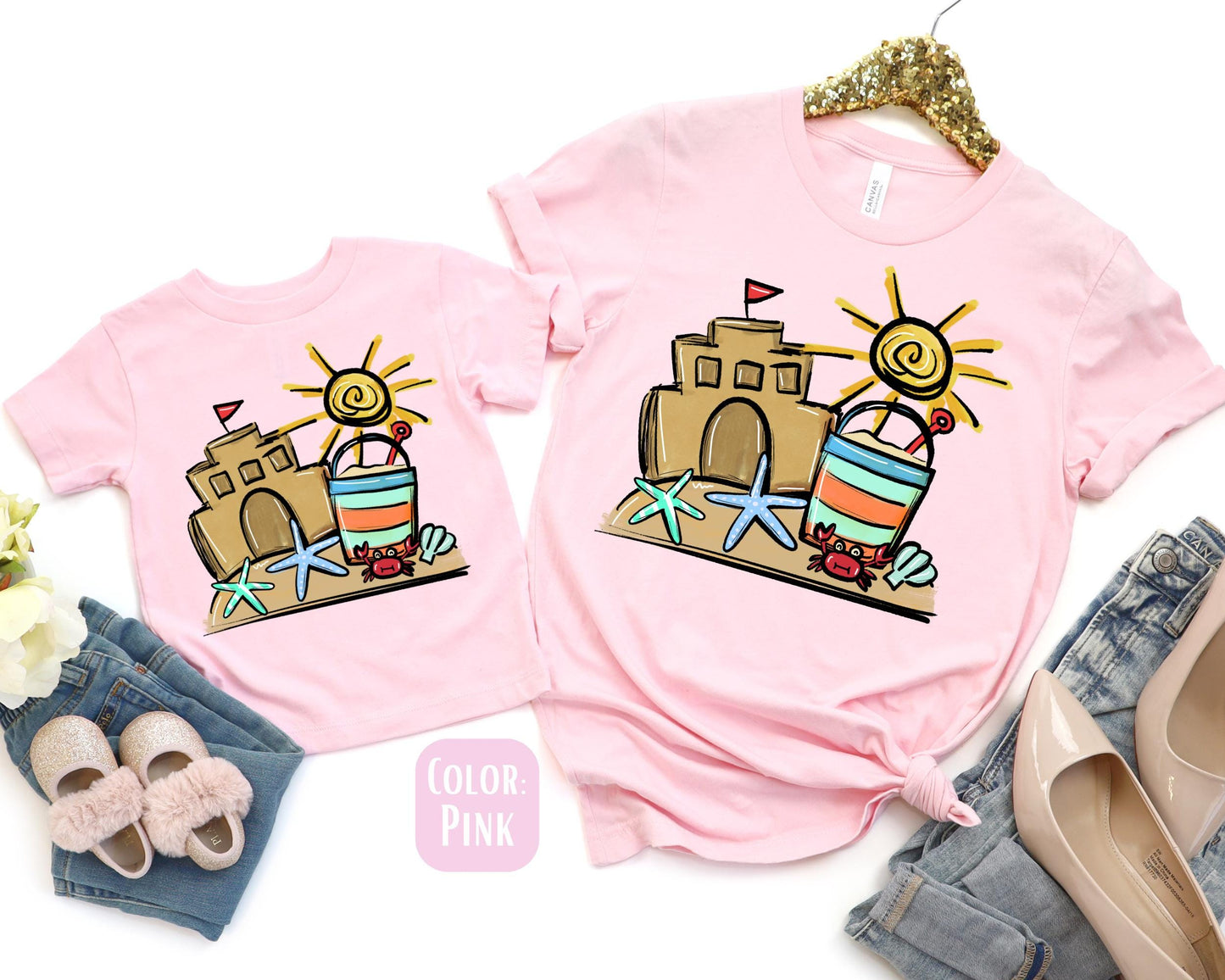 Sandcastle Beach Mama and Mini Shirts, Summer Mommy and Me tshirts, Beach Vacation Shirts, Mama Mini Set, Mama Mini Outfit, Mother's Day