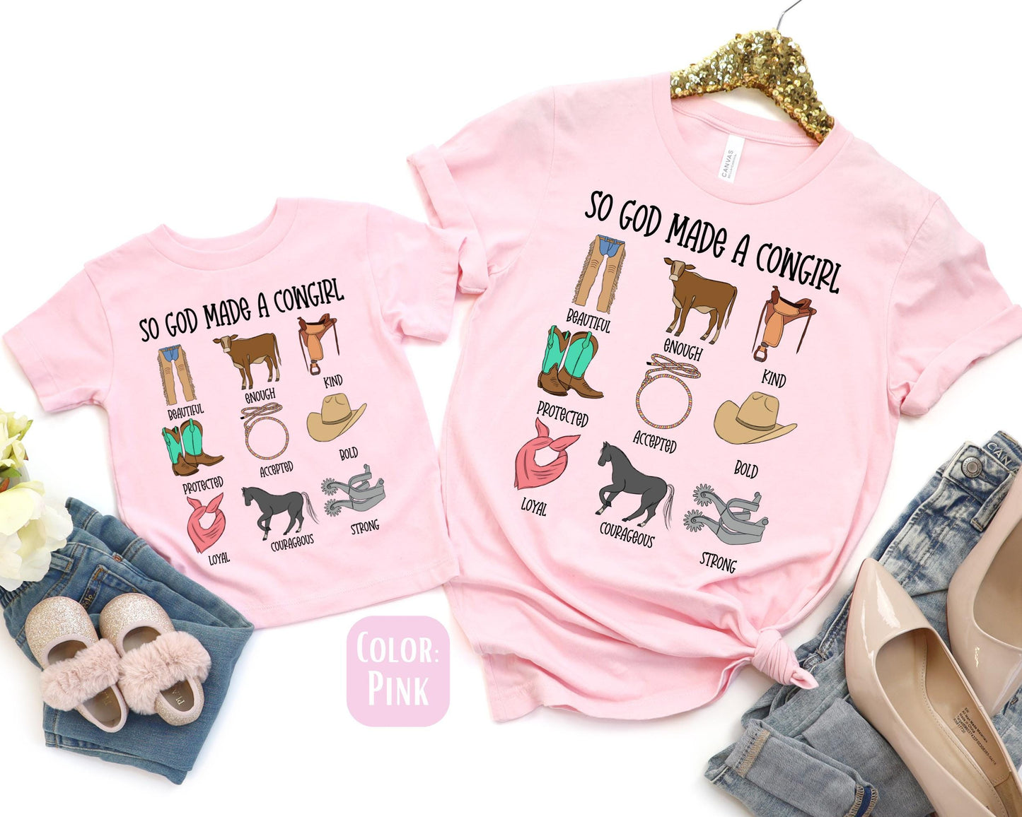 So God Made a Cowgirl Shirt, Mother's Day Gift, Cowgirl Mommy and Me Shirts, Cowgirl Mama Mini Shirts, Mother Daughter Shirts