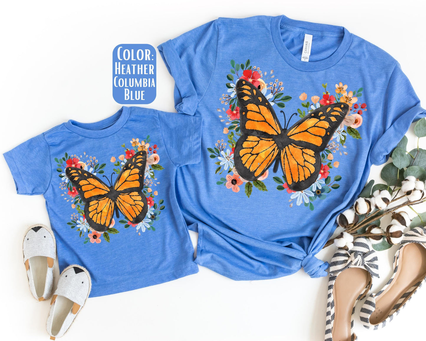 Floral Monarch Butterfly Mommy and Me Shirts, Boho Mama Mini Shirts, Cute Mother Daughter Matching Shirts