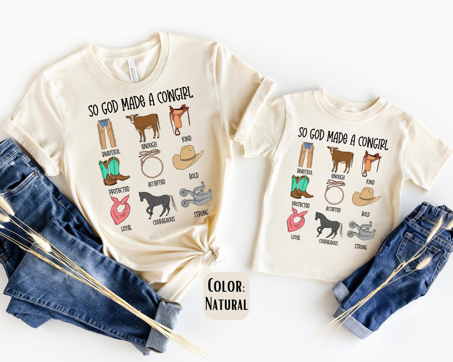 So God Made a Cowgirl Shirt, Mother's Day Gift, Cowgirl Mommy and Me Shirts, Cowgirl Mama Mini Shirts, Mother Daughter Shirts