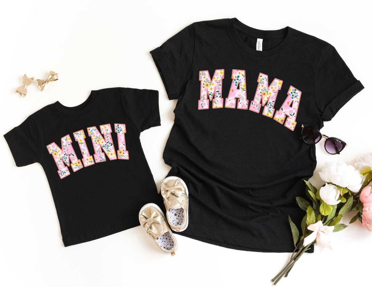 Mama Mini Pink Floral Shirt, Mother's Day Gift, Matching Mommy and Me Pink Tee, Mother Daughter Shirts, Mama Mini Outfit