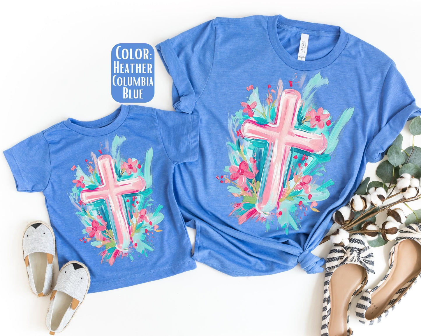 Mama Mini Pink Painted Cross Shirt, Mother's Day Gift, Matching Mommy and Me Christian Shirt, Mama Mini Outfit, Mama Mini Jesus Tee