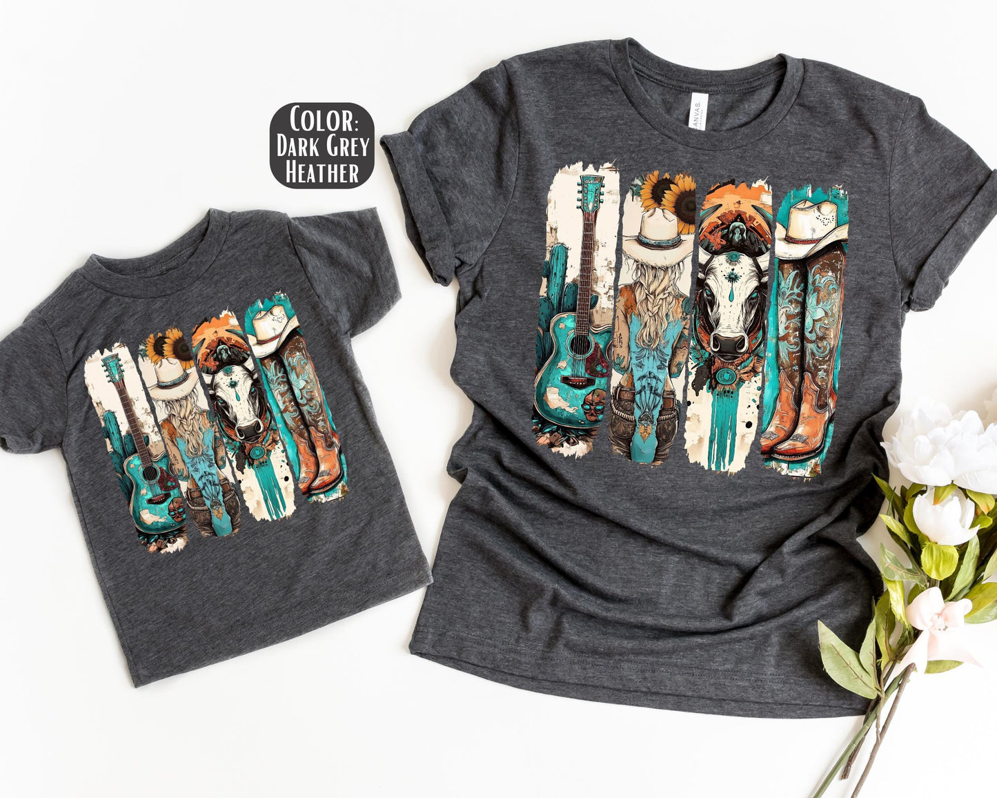 Mama Mini Turquoise Cowgirl Shirt, Mother's Day Gift, Matching Mommy and Me Western Tee, Mother Daughter Shirts, Mama Mini Outfit