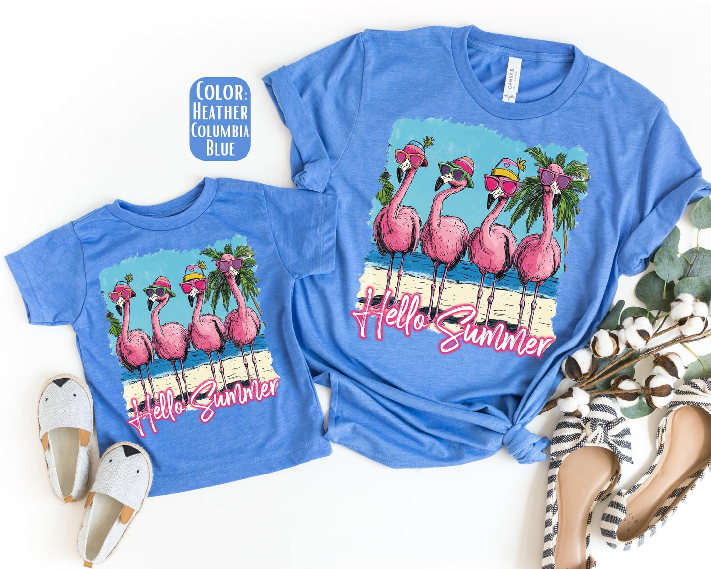 Hello Summer Flamingo Mama and Mini Shirts, Summer Mommy and Me tshirts, Beach Vacation Shirts, Mama Mini Set, Mama Mini Flamingo Shirts