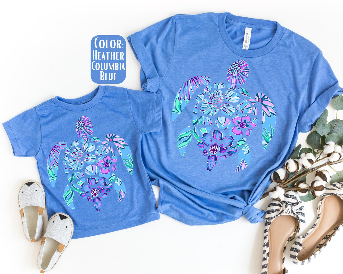 Boho Sea Turtle Mama and Mini Shirts, Floral Turtle Mommy and Me tshirts, Beach Shirts, Mama Mini Set, Mama Mini Outfit, Mother's Day