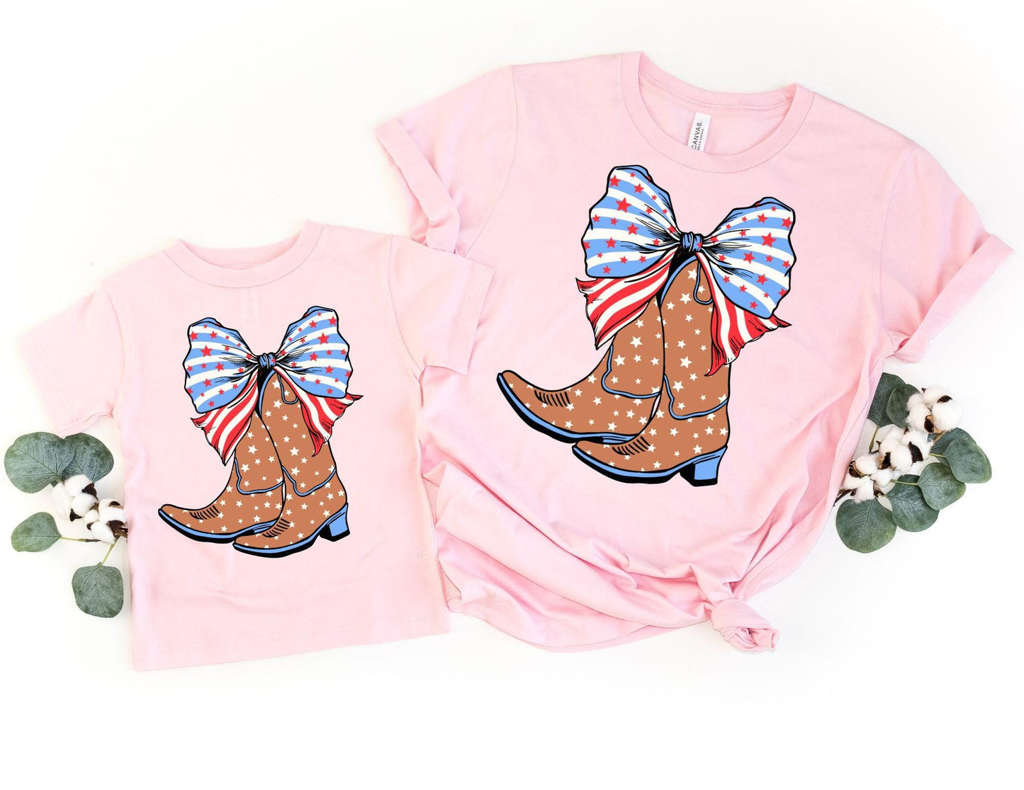 American Cowgirl Boots and Bows Shirts, Mom Daughter 4th of July Tees, Mommy and me Outfits, Matching 4th of July, America