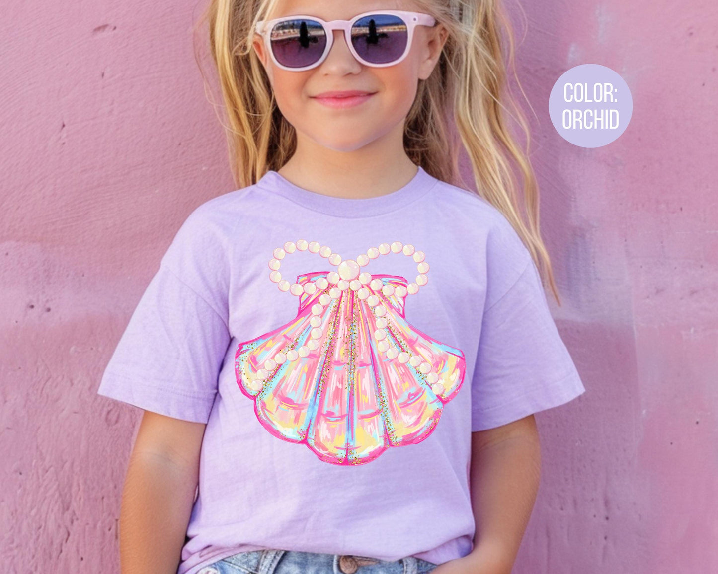 Comfort Colors® Kids Coquette Clam Bow Shirt, Girls Pink Clam Shirt, Kids Beach Shirts, Youth Beach Shirts, Matching Mom and Daughter Shirts