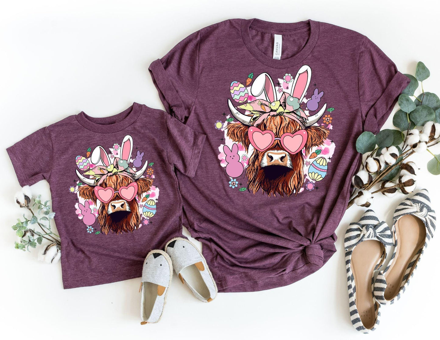 Cute Highland Cow Mommy and Me Easter Shirts, Mom Daughter Easter Tees, Mommy and me Easter Outfits, Cow Mama and Mini