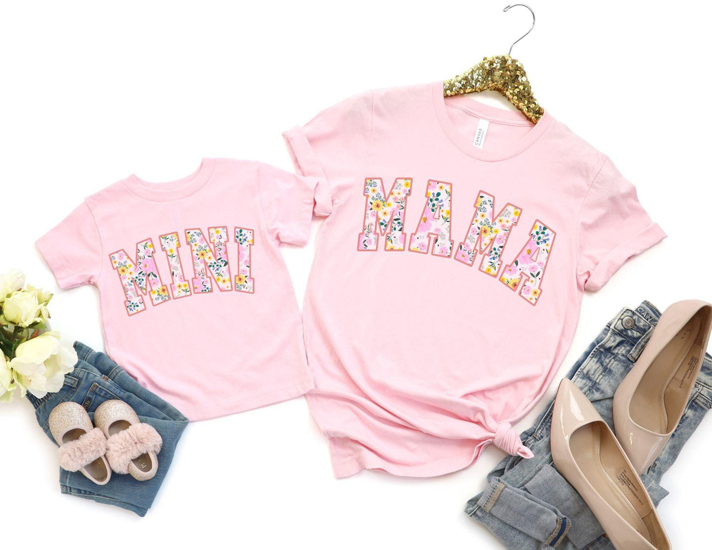 Mama Mini Pink Floral Shirt, Mother's Day Gift, Matching Mommy and Me Pink Tee, Mother Daughter Shirts, Mama Mini Outfit