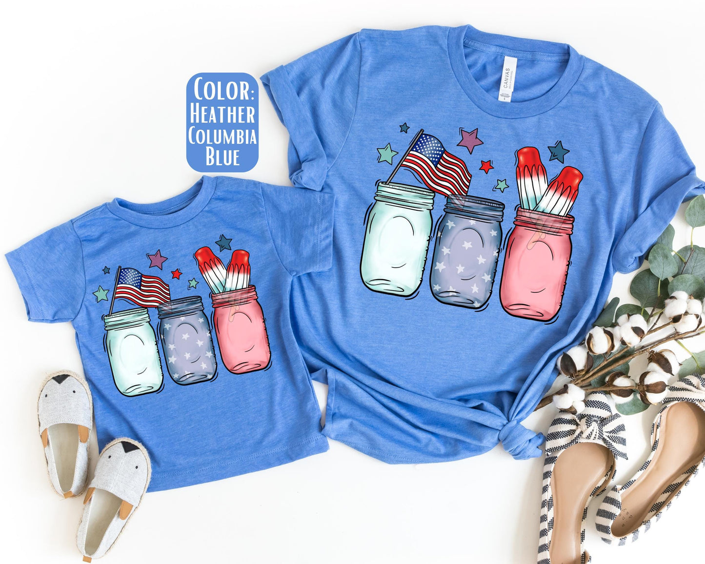 Matching Mason Jar America Shirts, Mother's Day Gift, Matching Mommy and Me July 4th Tee, Mother Daughter, 4th of July Family Shirts
