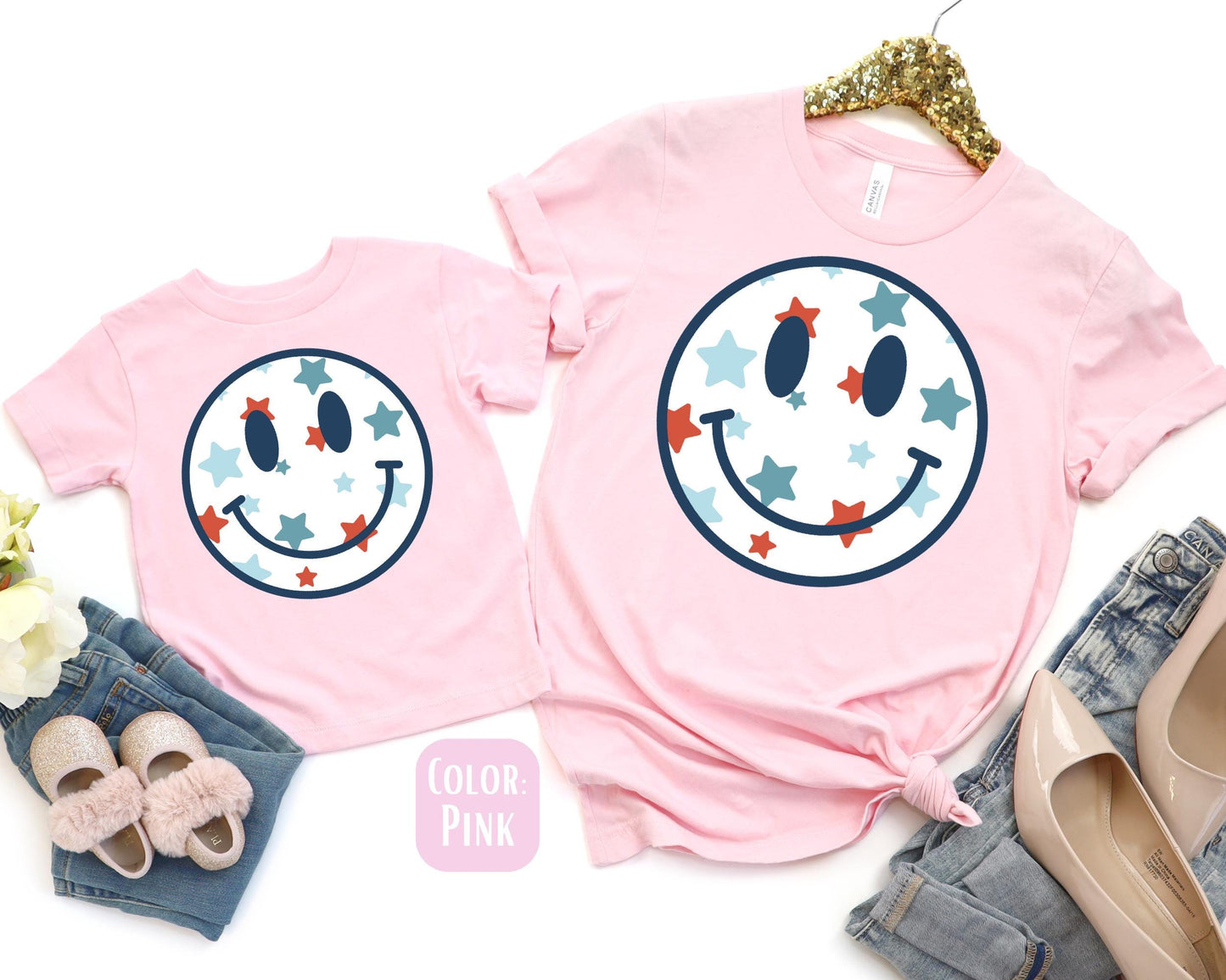 4th of July Smiley Face Mama and Mini Shirts, July 4th Mommy and Me tshirts, 4th of July Shirts, Mama Mini Set, Mama Mini Outfit