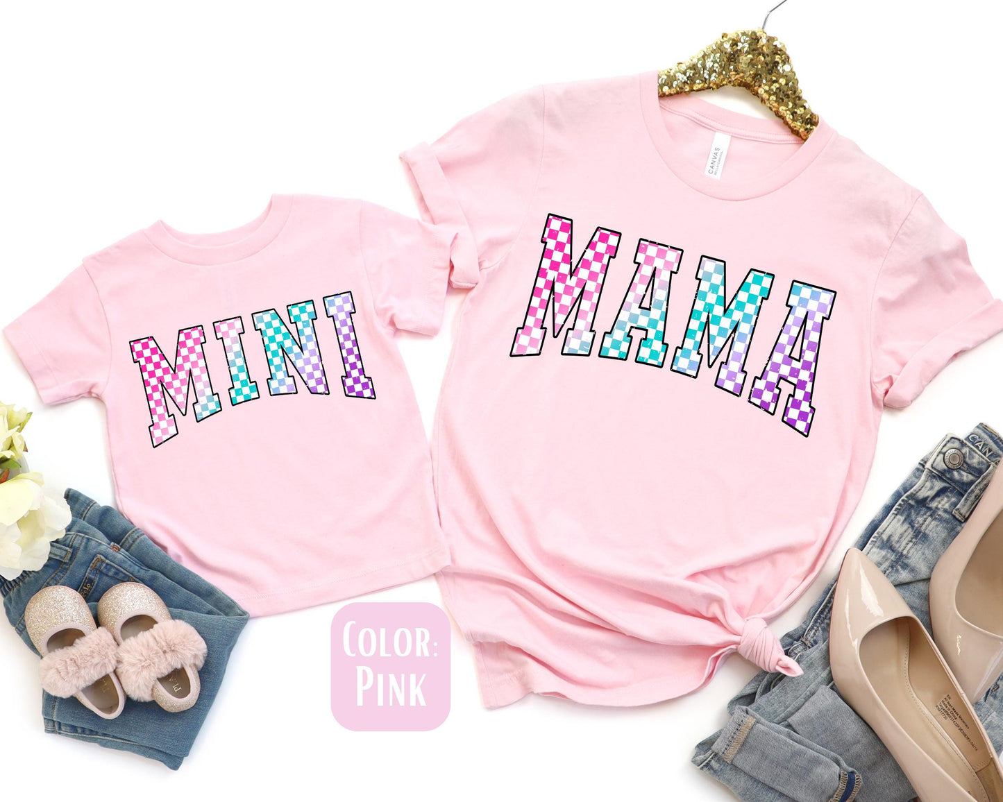 Mama Mini Checkered Shirt, Mother's Day Gift, Matching Mommy and Me Checkered Tee, Mother Daughter Shirts, Mama Mini Outfit
