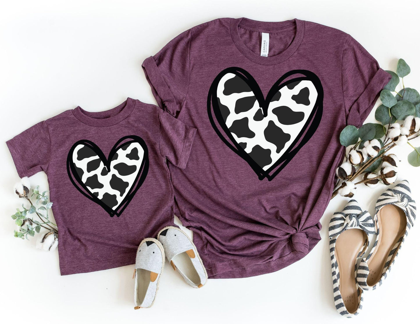 Cow Print Heart Tshirt, Cow Print Mommy and Me Outfits, Mom and Daughter Shirts, Matching Shirts, Mama and Mini