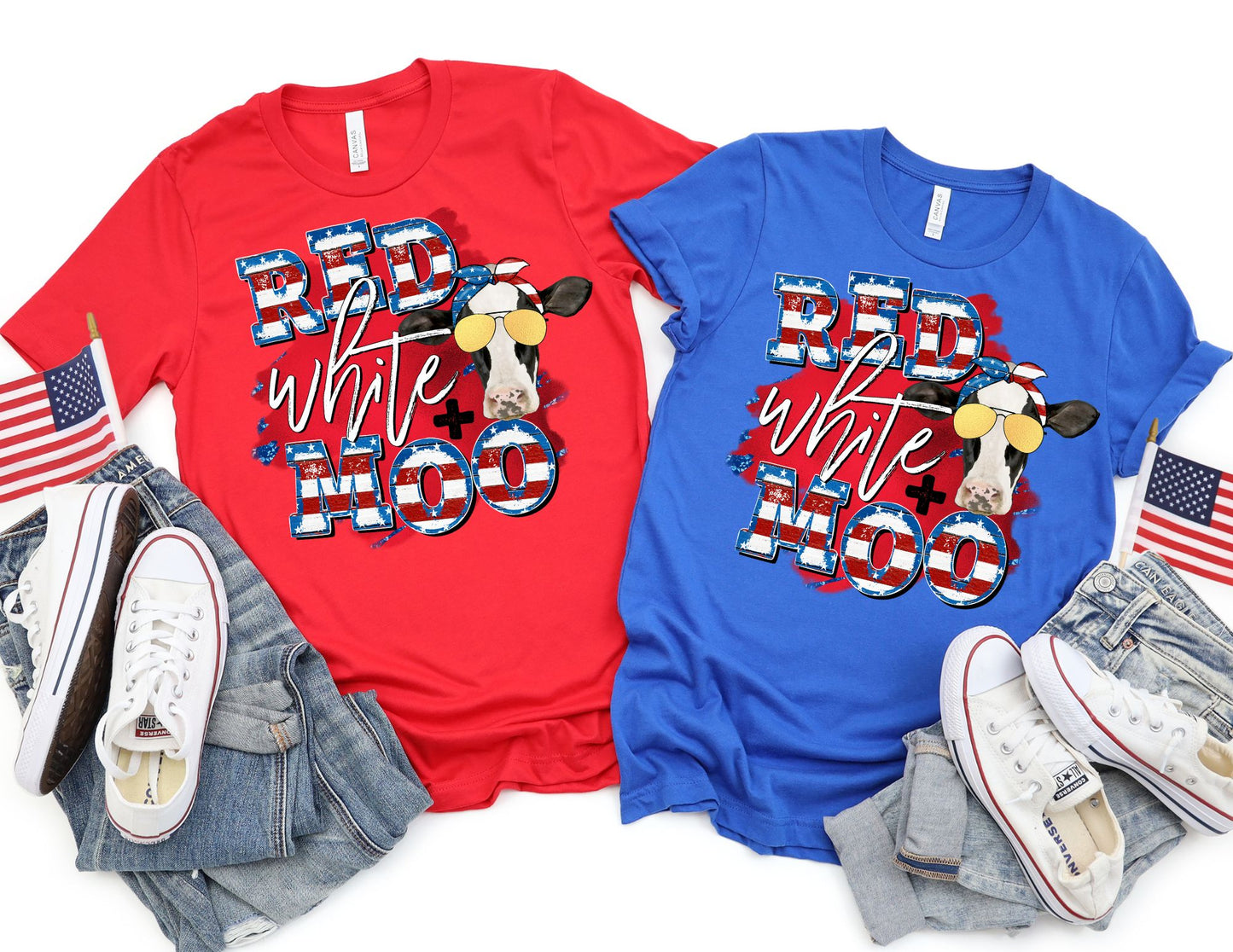 Red White and Moo Shirt - Cow 4th of July Shirt