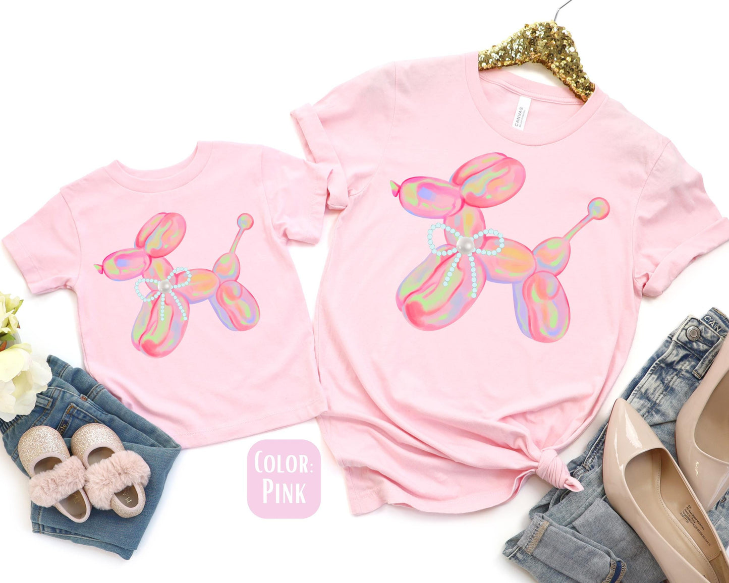 Mama Mini Preppy Balloon Shirt, Mother's Day Gift, Matching Mommy and Me Pink Dog Balloon Tee, Mother Daughter Shirts, Mama Mini Outfit