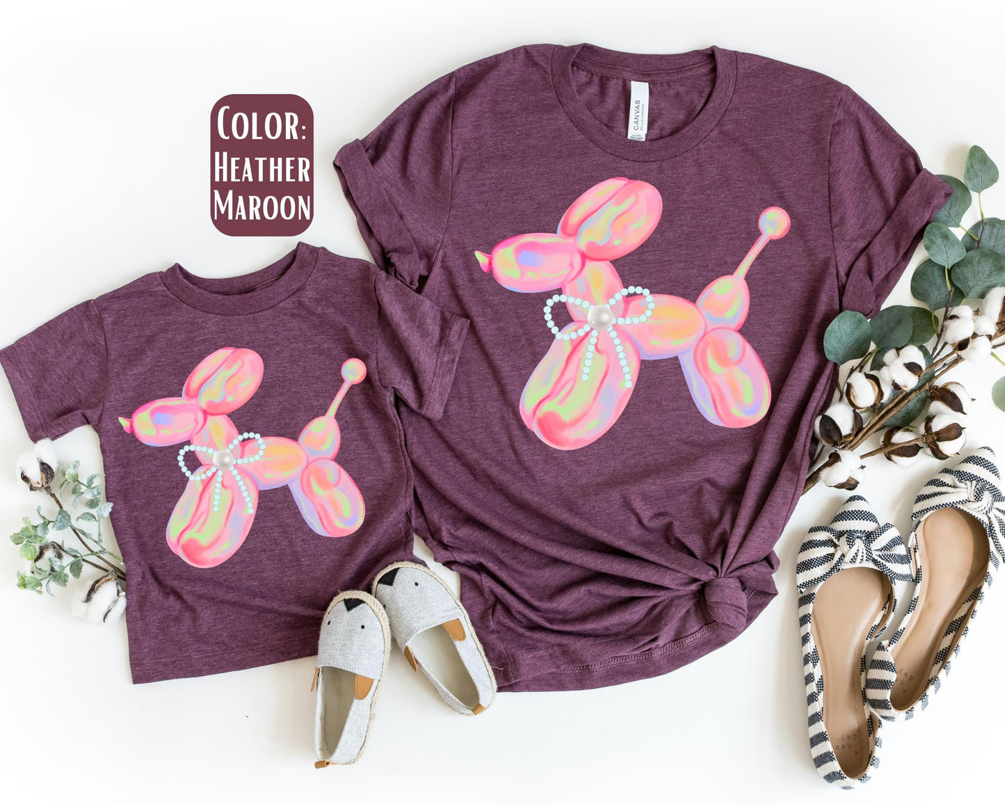 Mama Mini Preppy Balloon Shirt, Mother's Day Gift, Matching Mommy and Me Pink Dog Balloon Tee, Mother Daughter Shirts, Mama Mini Outfit