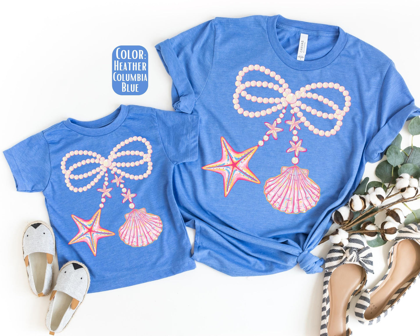 Mama Mini Girly Pearl Bow Shirt, Matching Mommy and Me Coquette Beach Tee, Mother Daughter Shirts, Mama Mini Beach Shirts, Mothers Day Gift