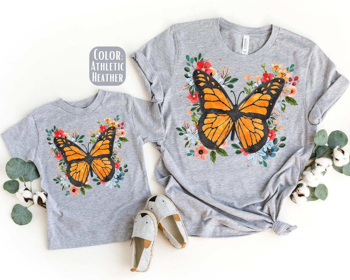 Floral Monarch Butterfly Mommy and Me Shirts, Boho Mama Mini Shirts, Cute Mother Daughter Matching Shirts