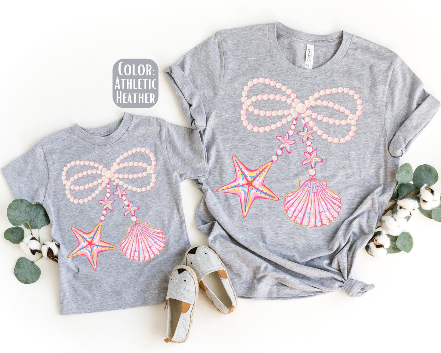 Mama Mini Girly Pearl Bow Shirt, Matching Mommy and Me Coquette Beach Tee, Mother Daughter Shirts, Mama Mini Beach Shirts, Mothers Day Gift