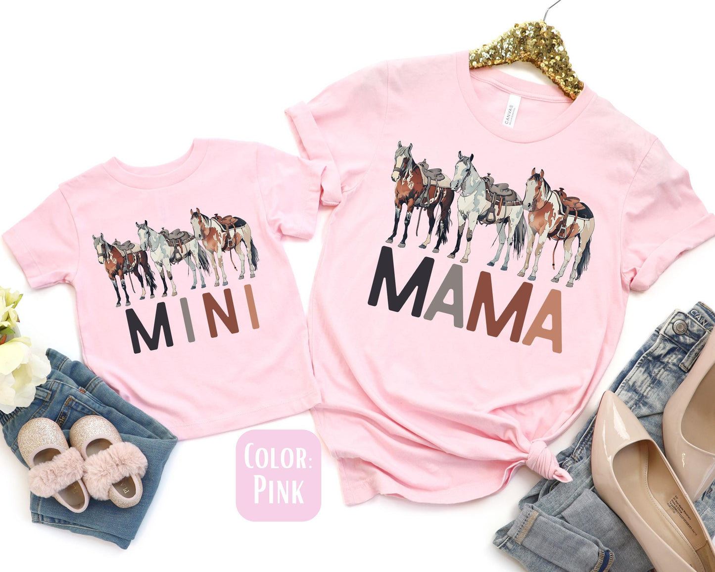 Mama Mini Horse Shirt, Mother's Day Gift, Matching Mommy and Me Western Tee, Western Mommy and Me Shirts, Mama Mini Outfit