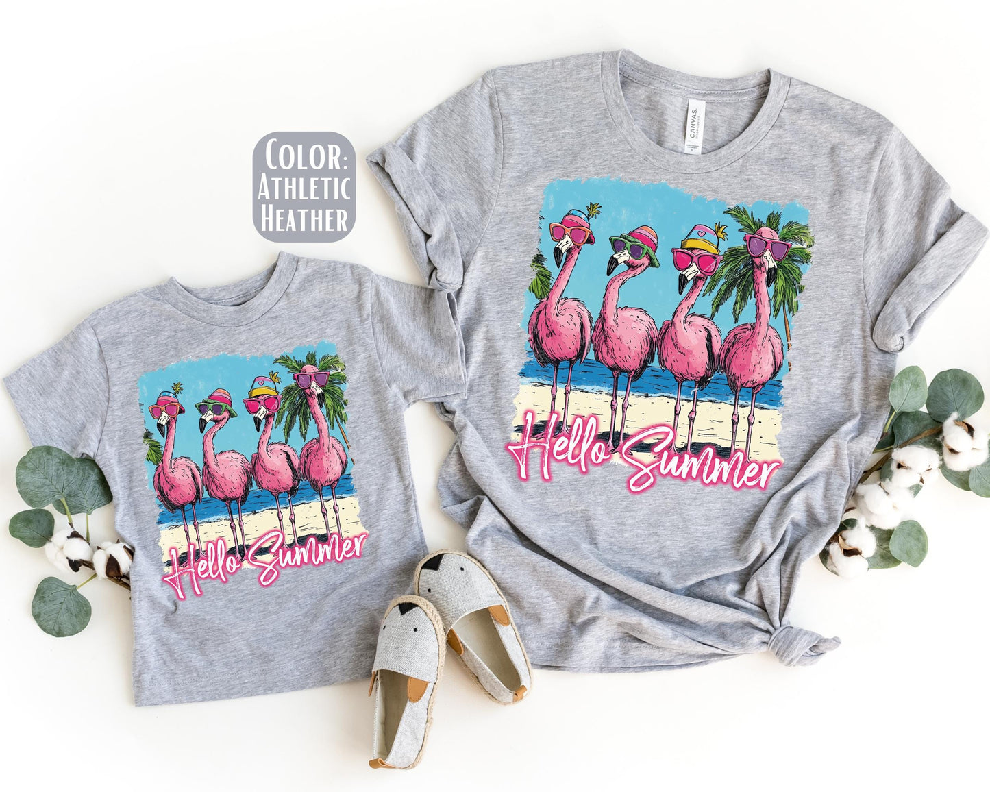 Hello Summer Flamingo Mama and Mini Shirts, Summer Mommy and Me tshirts, Beach Vacation Shirts, Mama Mini Set, Mama Mini Flamingo Shirts