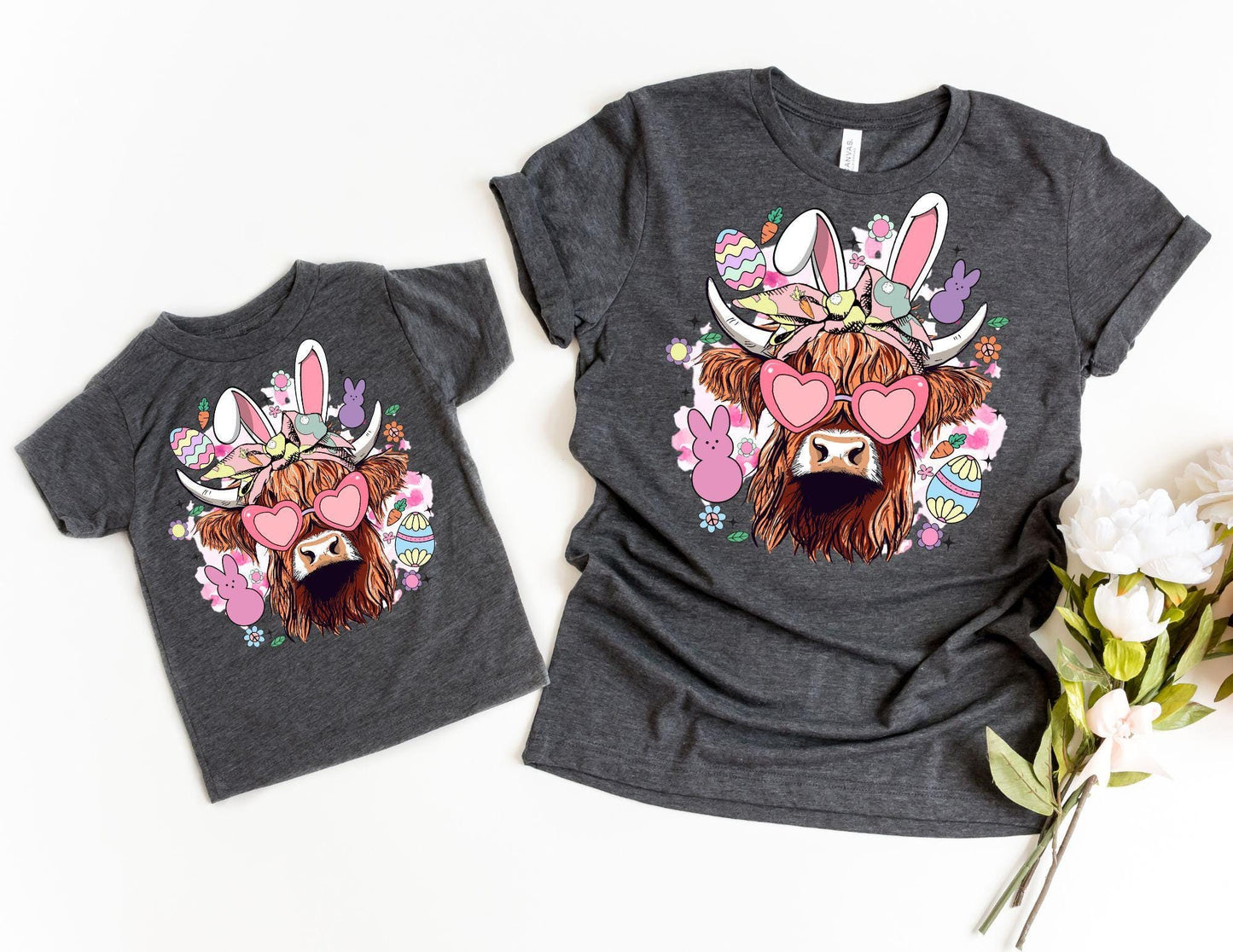 Cute Highland Cow Mommy and Me Easter Shirts, Mom Daughter Easter Tees, Mommy and me Easter Outfits, Cow Mama and Mini