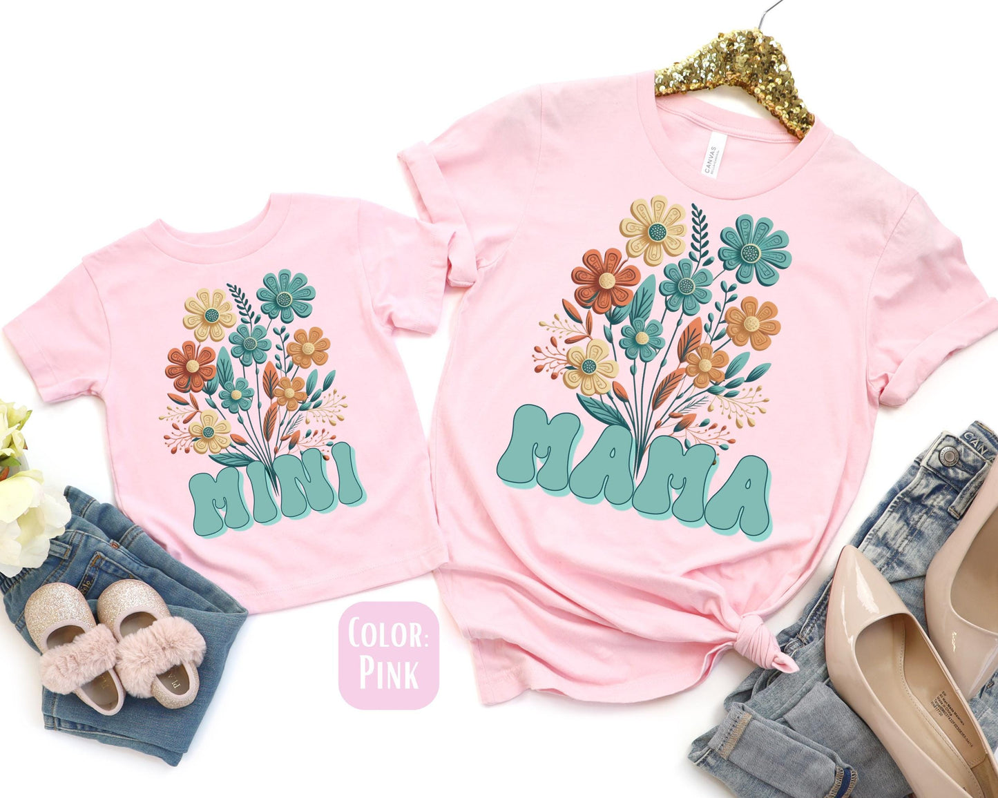Mama Mini Floral Shirt, Mother's Day Gift, Matching Mommy and Me Floral Tee, Mother Daughter Shirts, Mama Mini Outfit
