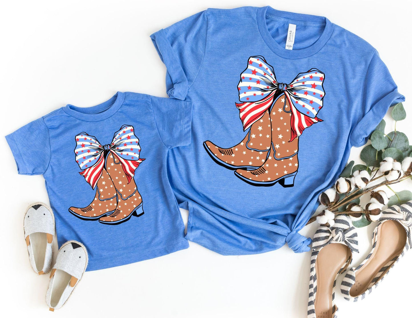 American Cowgirl Boots and Bows Shirts, Mom Daughter 4th of July Tees, Mommy and me Outfits, Matching 4th of July, America