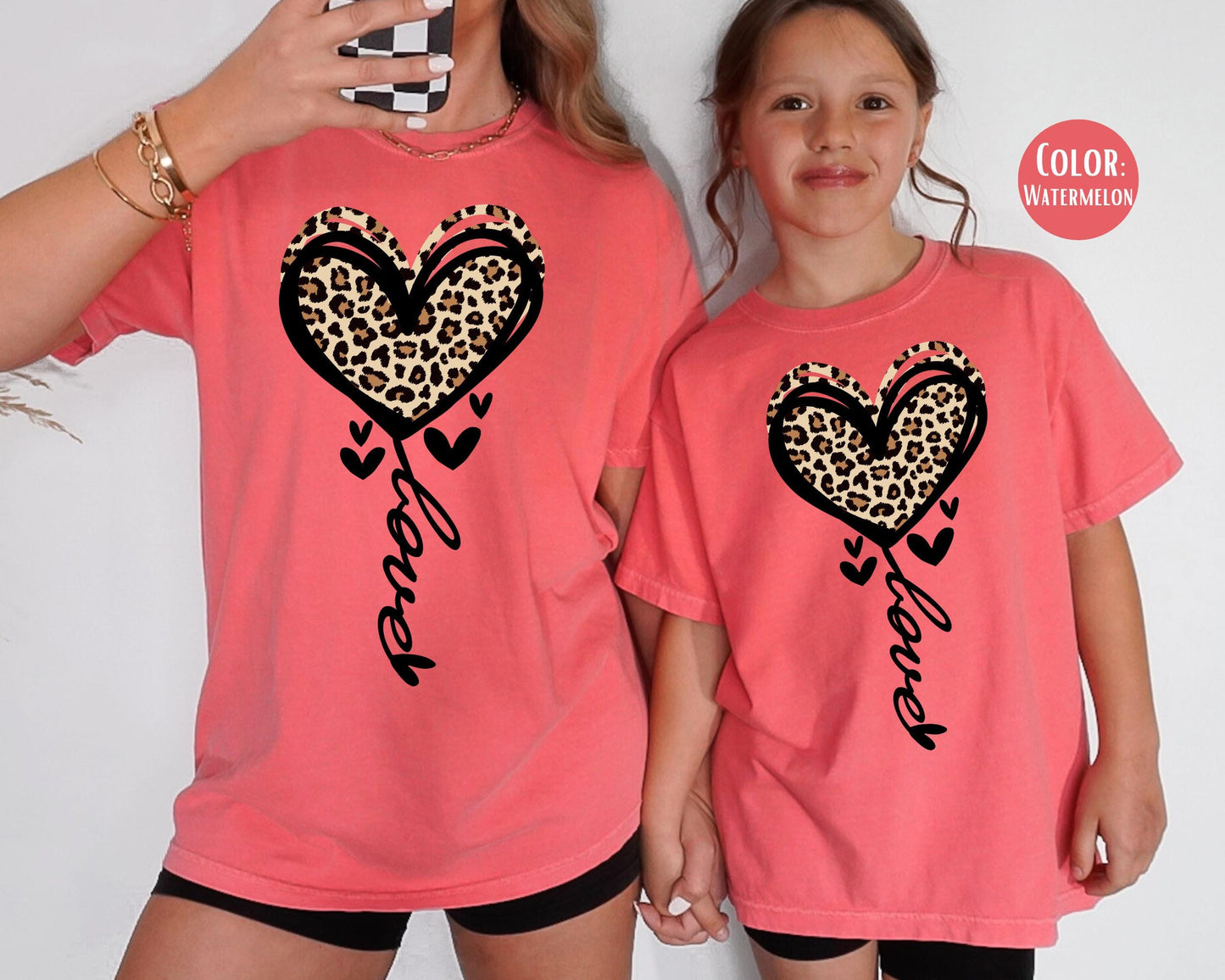 Comfort Colors® Leopard Heart Love Shirt, Mommy and Me Leopard Heart Tee, Mom and Daughter Shirts, Girly Heart Shirts
