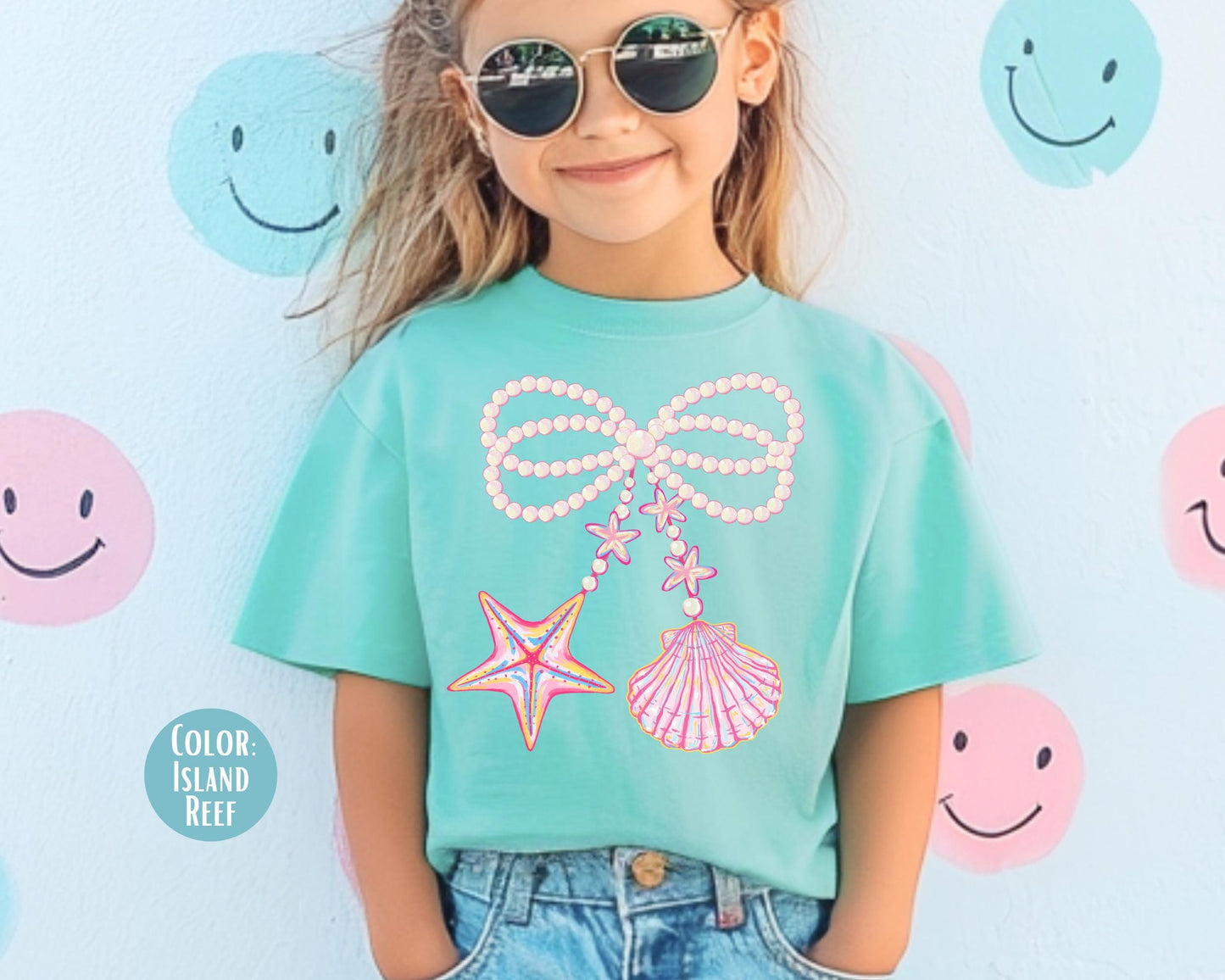 Comfort Colors® Kids Coquette Pearl Bow Shirt, Girls Beach Shirt, Pink Clam Shirt, Youth Beach Shirts, Matching Mom and Daughter Shirts