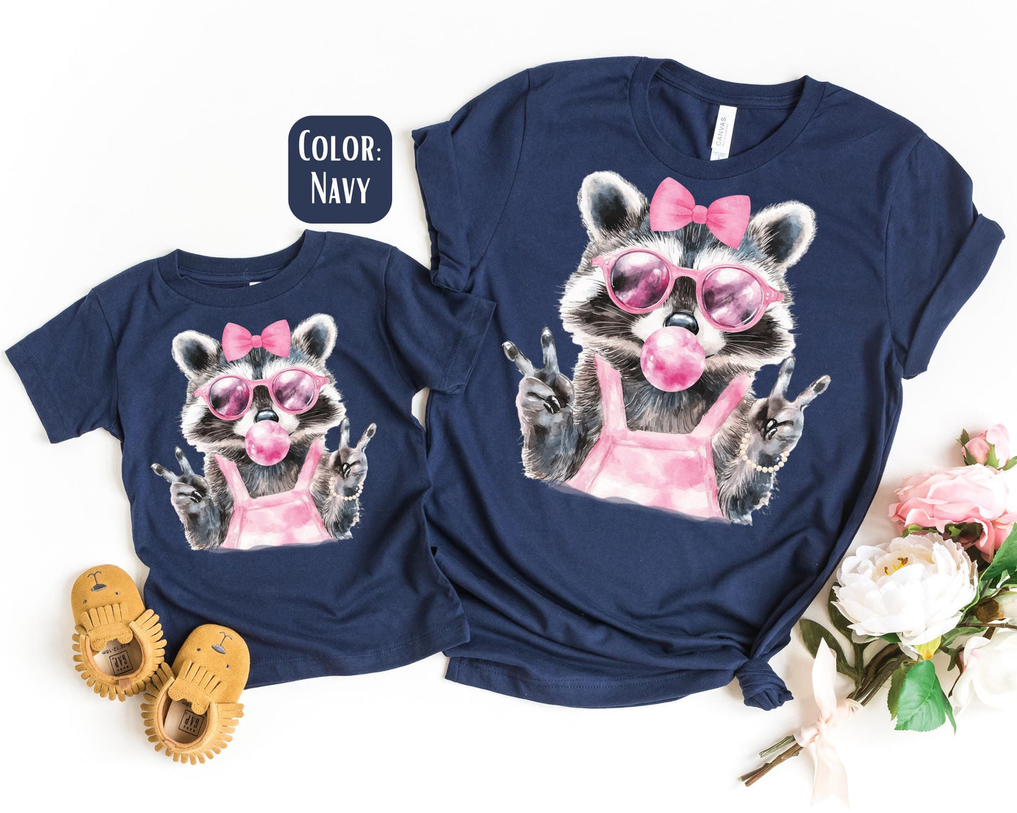 Mama Mini Bubblegum Raccoon Shirt, Mother's Day Gift, Matching Mommy and Me Raccoon Tee, Mother Daughter Shirts, Mama Mini Outfit