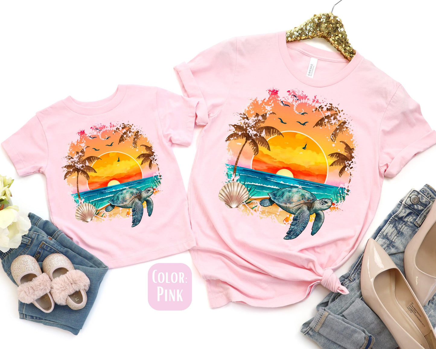 Sea Turtle Mama and Mini Shirts, Beach Mommy and Me tshirts, Beach Vacation Shirts, Mama Mini Set, Mama Mini Outfit, Mother's Day