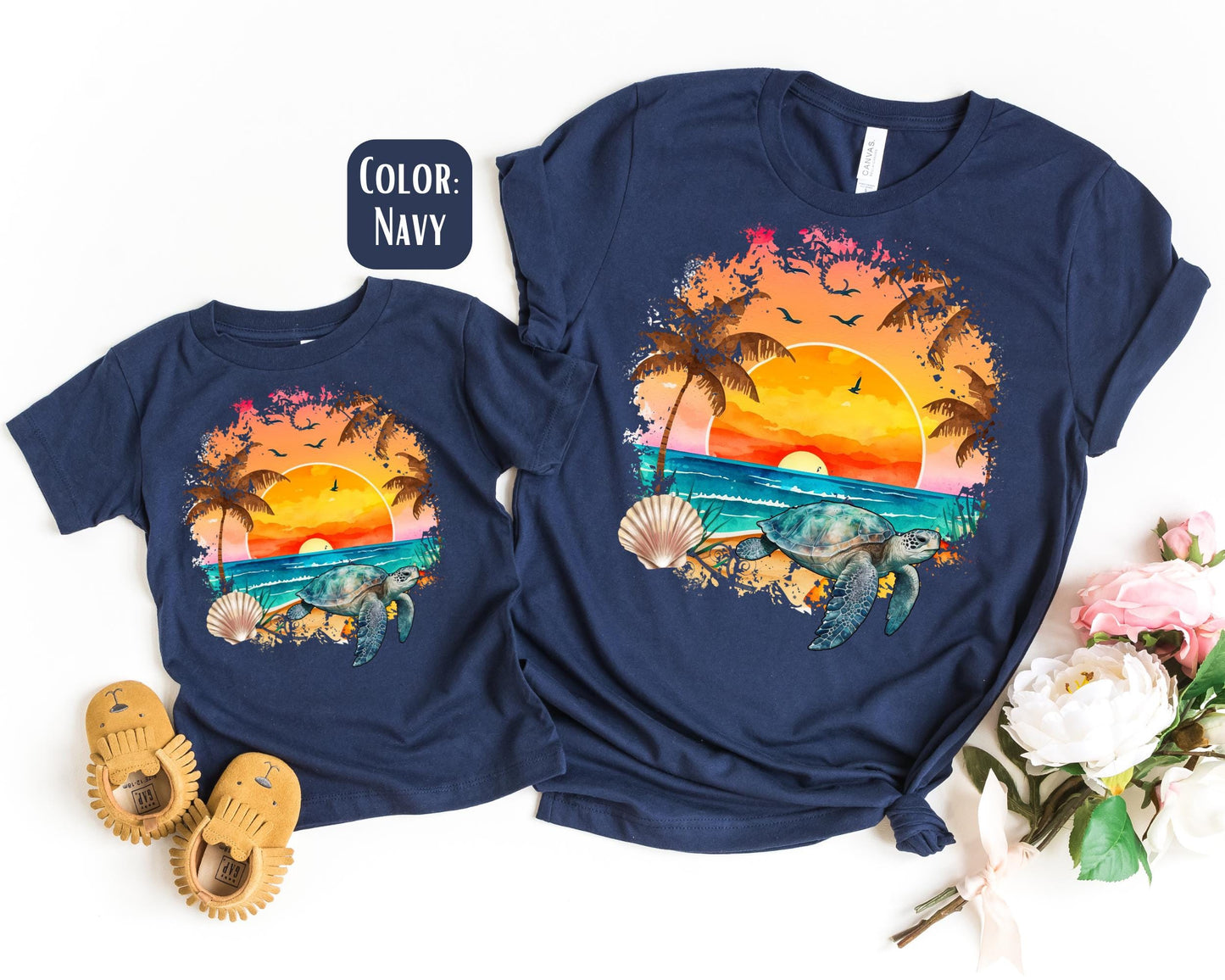 Sea Turtle Mama and Mini Shirts, Beach Mommy and Me tshirts, Beach Vacation Shirts, Mama Mini Set, Mama Mini Outfit, Mother's Day