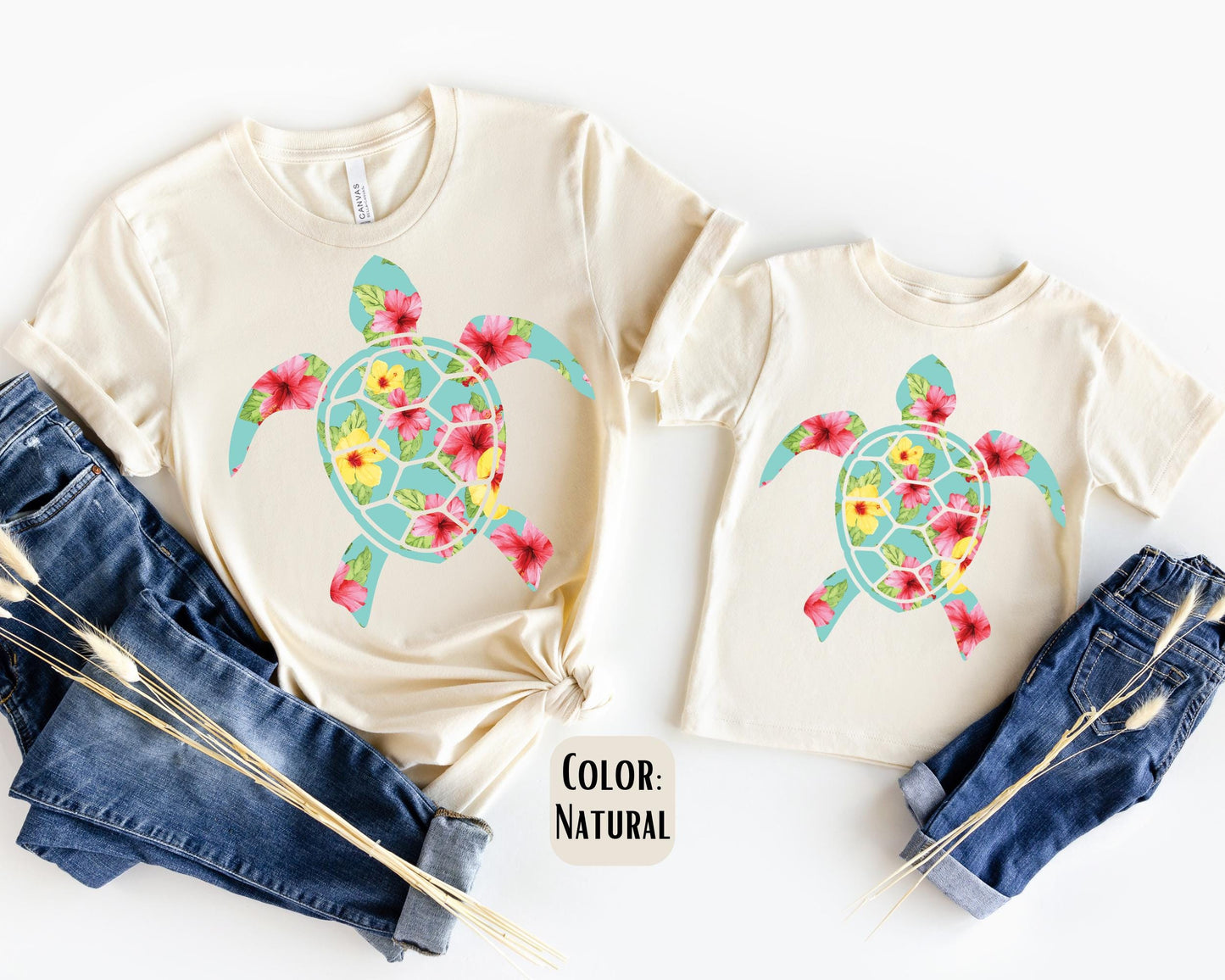 Mama Mini Floral Sea Turtle Shirt, Mother's Day Gift, Matching Mommy and Me Beach Shirt, Sea Turtle Shirts, Mama Mini Matching